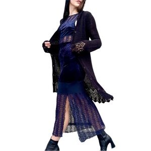 Vintage BCBG Maxazria Black Knit Whimsigoth Alternative Hoodie Cardigan Sweater